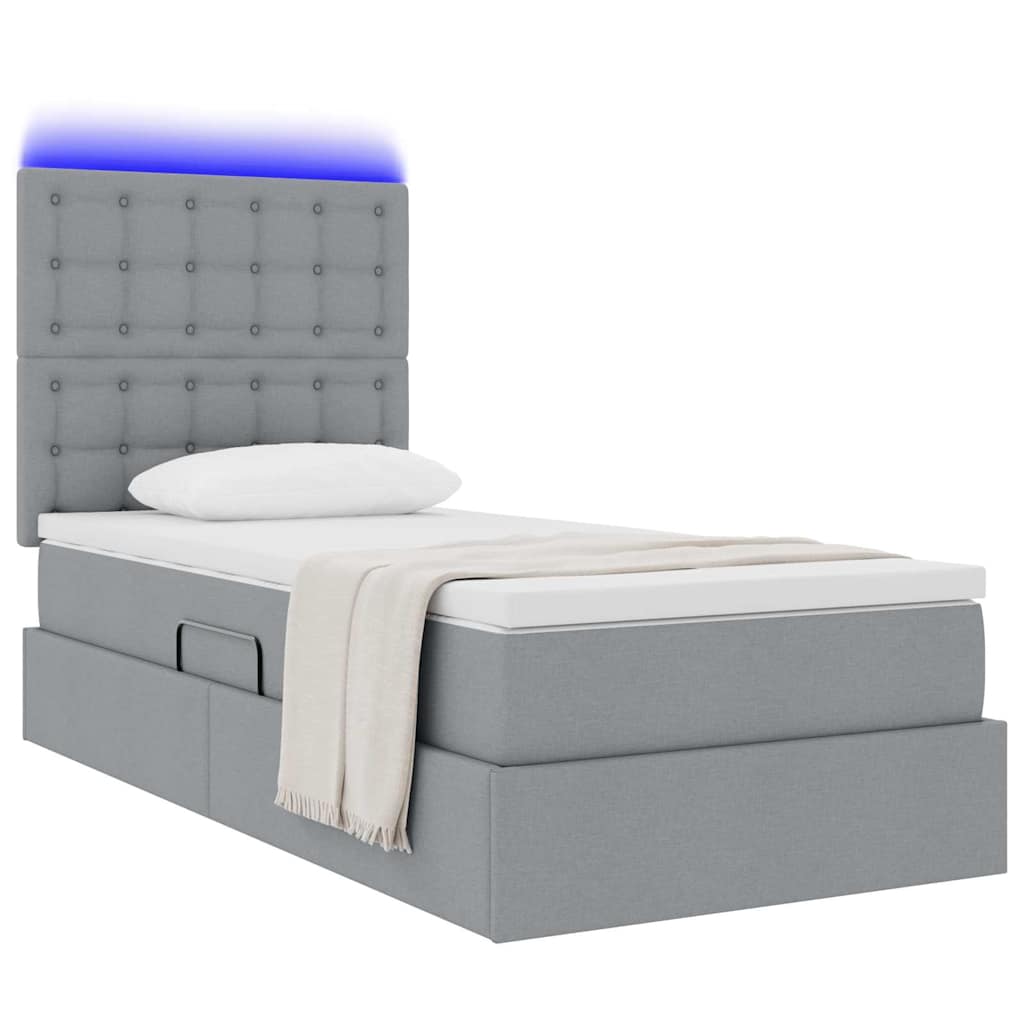 Opbergbed met LED met matras Lichtgrijs 90 x 190 cm Polyester
