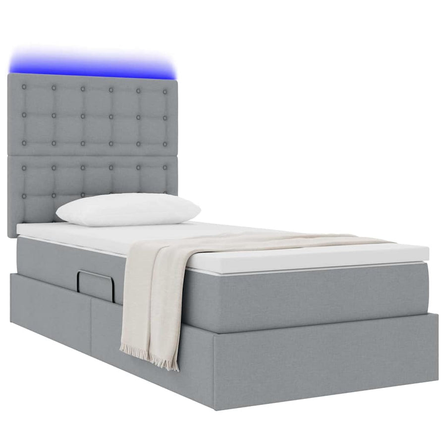 Opbergbed met LED met matras Lichtgrijs 90 x 190 cm Polyester