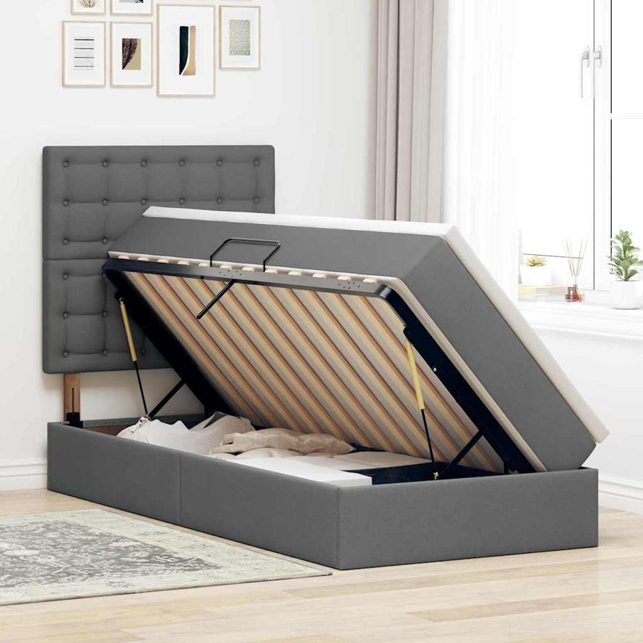 Opbergbed met LED met matras Donkergrijs 90 x 190 cm Polyester