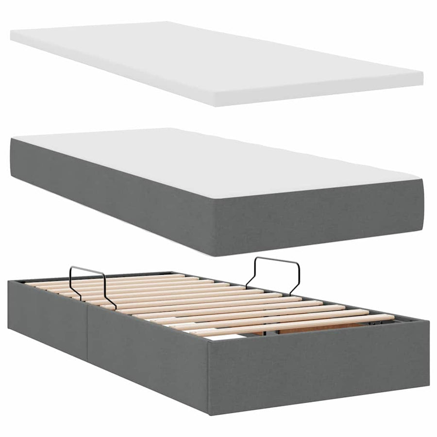 Opbergbed met LED met matras Donkergrijs 90 x 190 cm Polyester