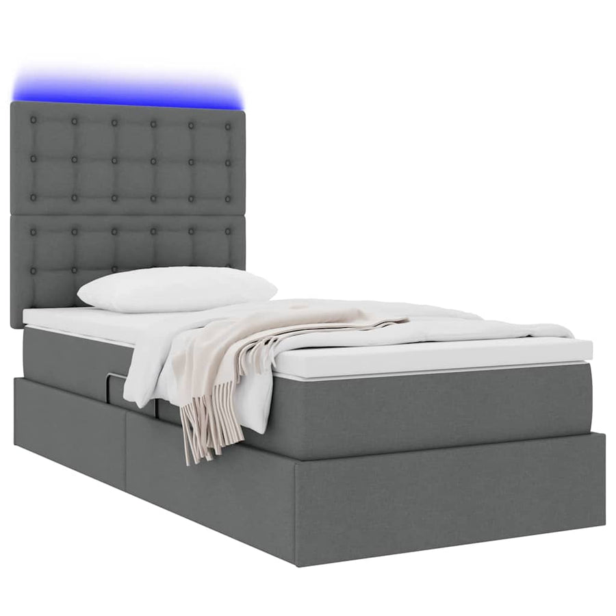 Opbergbed met LED met matras Donkergrijs 90 x 190 cm Polyester