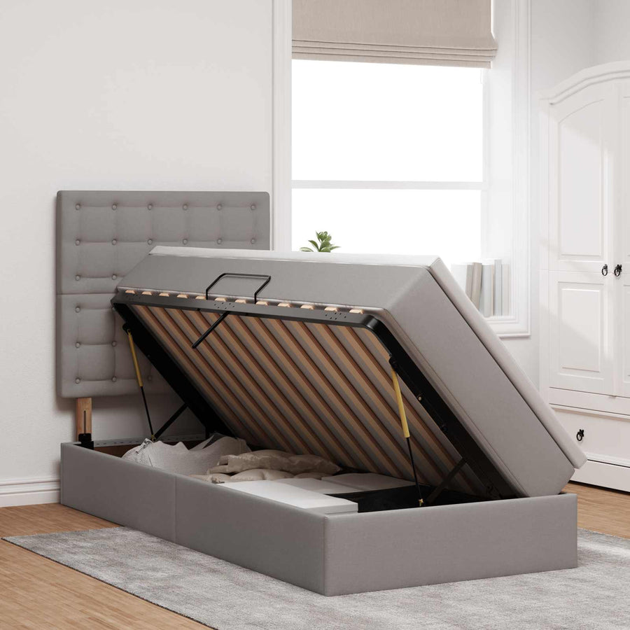 Opbergbed met LED met matras Taupe 90 x 200 cm Polyester