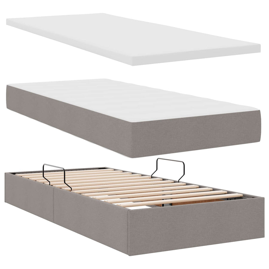 Opbergbed met LED met matras Taupe 90 x 200 cm Polyester