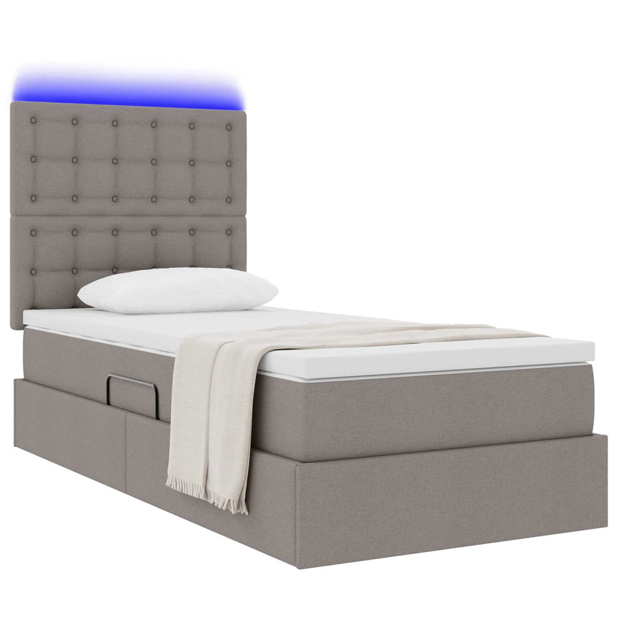 Opbergbed met LED met matras Taupe 90 x 200 cm Polyester