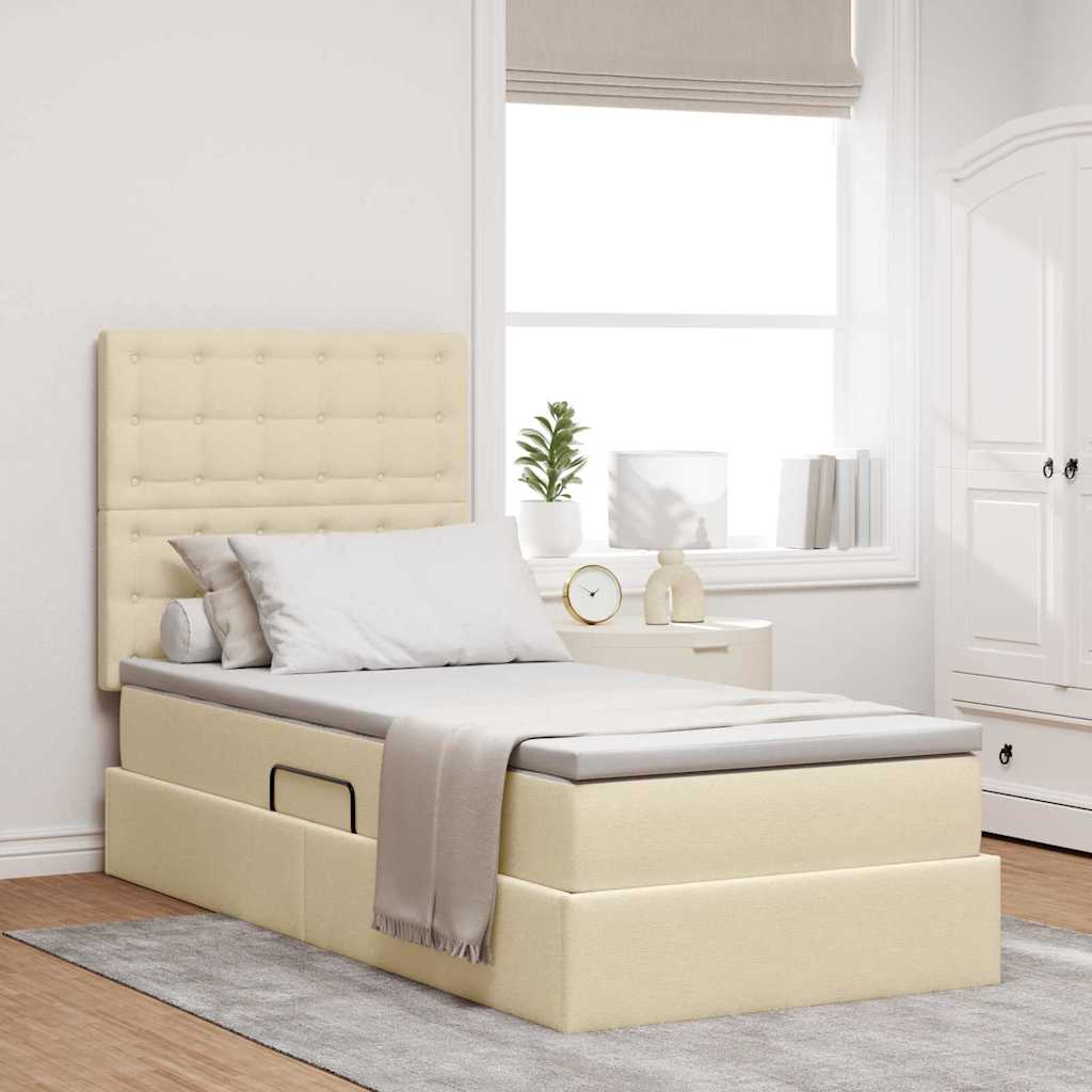 Opbergbed met LED met matras Crème 90 x 200 cm Polyester