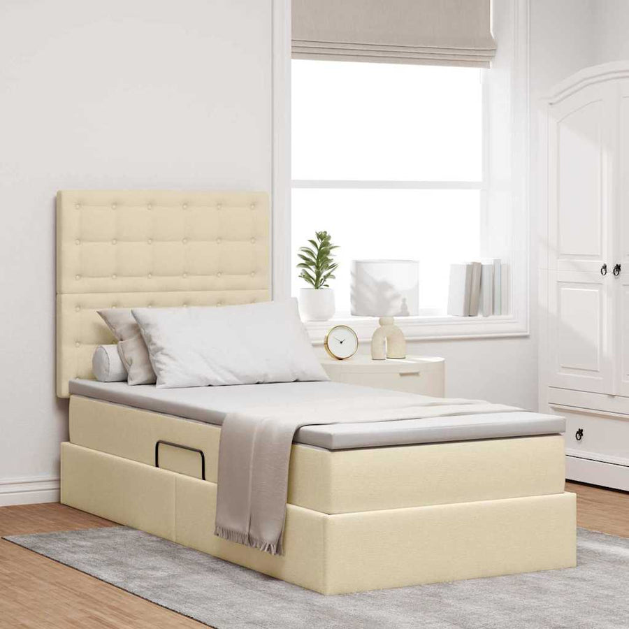 Opbergbed met LED met matras Crème 90 x 200 cm Polyester