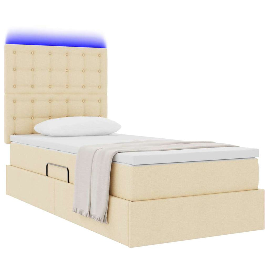 Opbergbed met LED met matras Crème 90 x 200 cm Polyester
