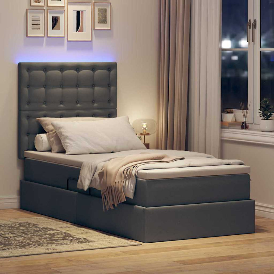 Opbergbed met LED met matras Donkergrijs 100 x 200 cm Polyester