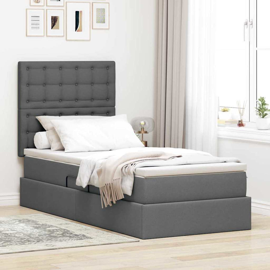 Opbergbed met LED met matras Donkergrijs 100 x 200 cm Polyester