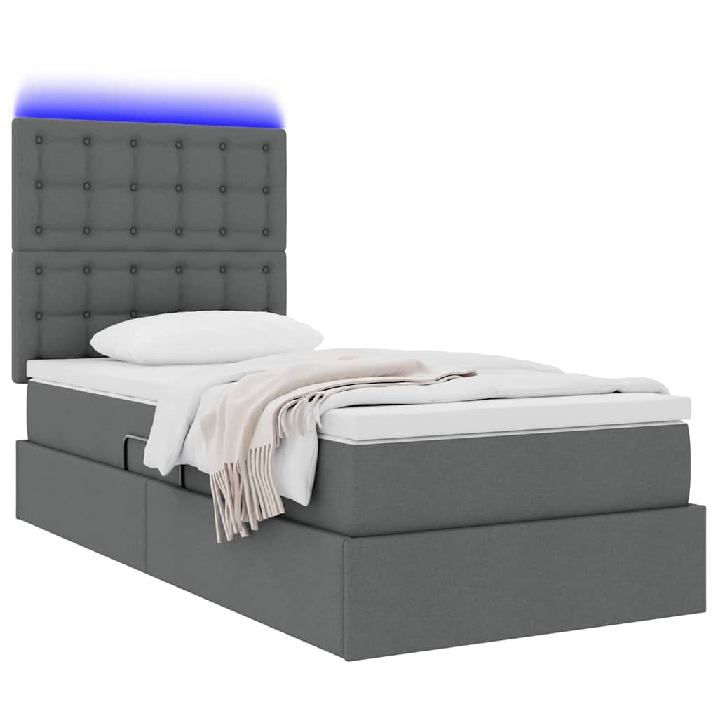 Opbergbed met LED met matras Donkergrijs 100 x 200 cm Polyester