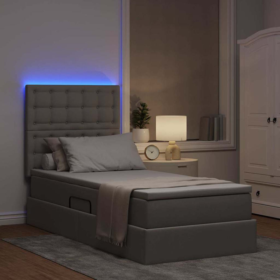 Opbergbed met LED met matras Taupe 100 x 200 cm Polyester