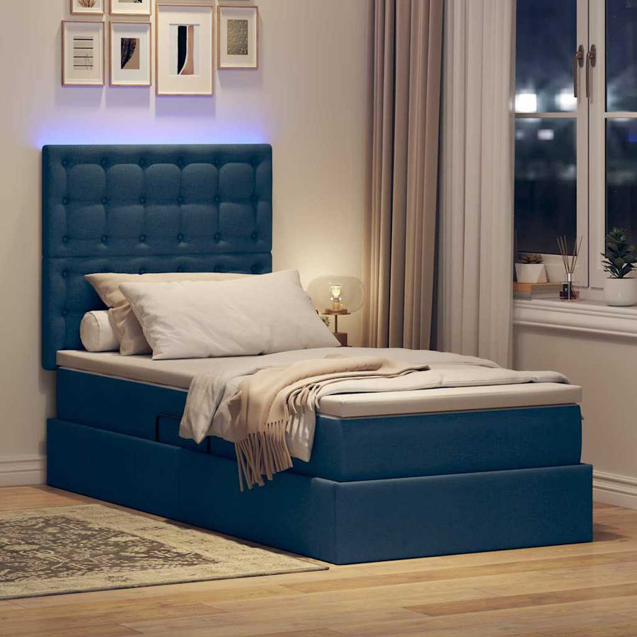 Opbergbed met LED met matras Blauw 100 x 200 cm Polyester