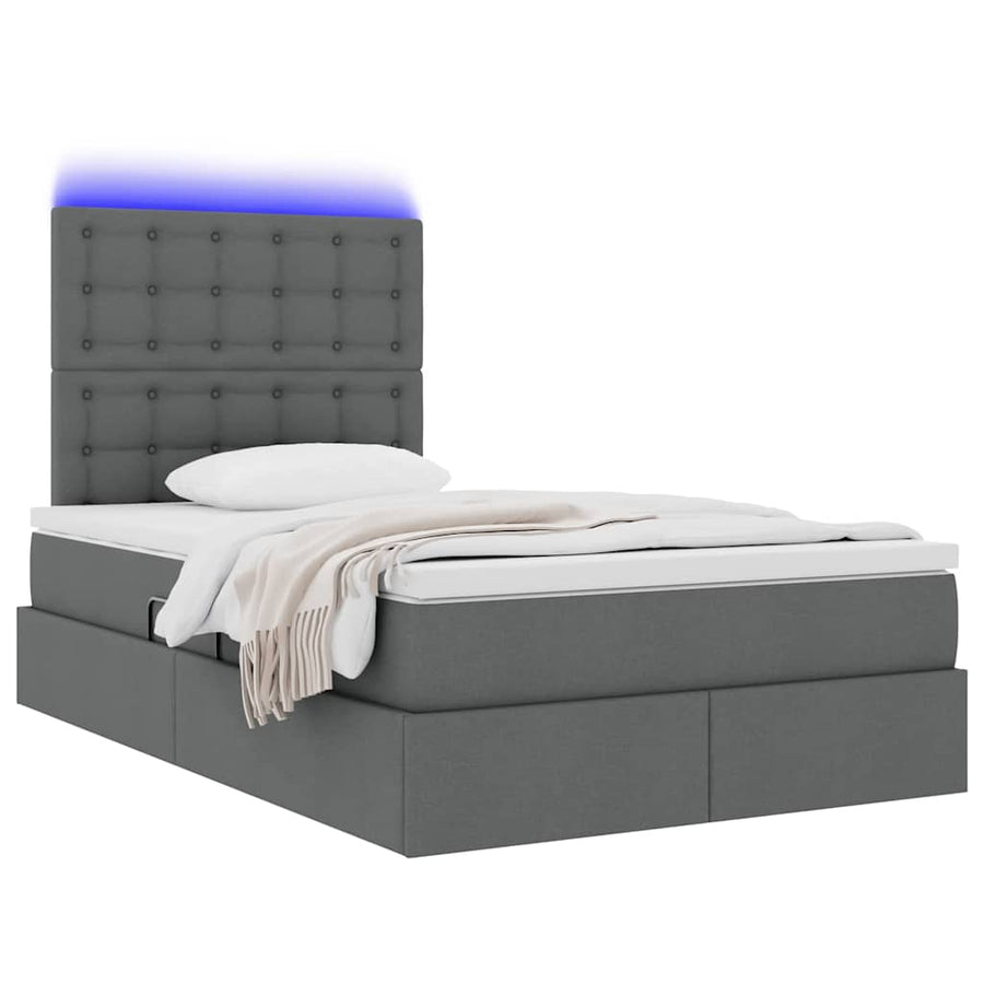 Opbergbed met LED met matras Donkergrijs 120 x 190 cm Polyester
