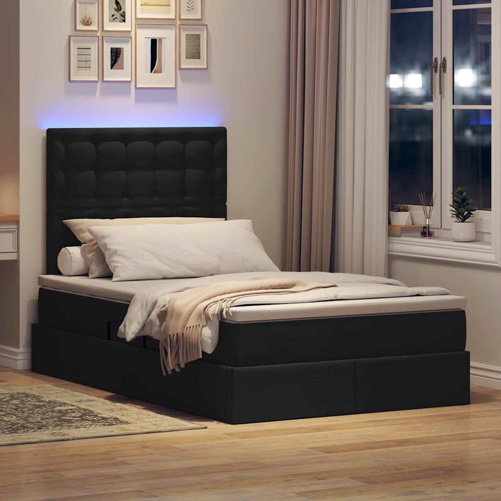 Opbergbed met LED met matras Zwart 120 x 190 cm Polyester