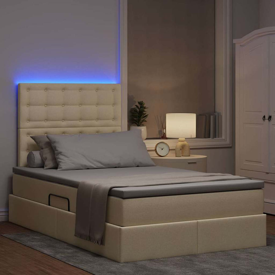 Opbergbed met LED met matras Crème 120 x 190 cm Polyester