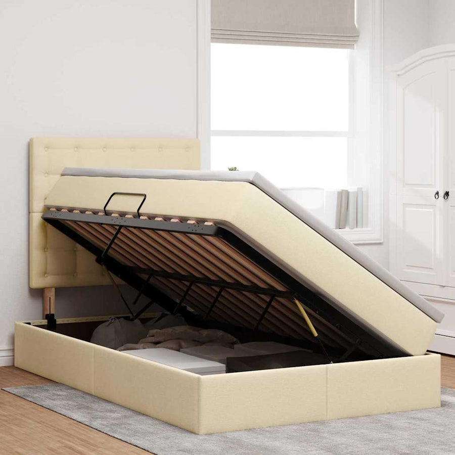 Opbergbed met LED met matras Crème 120 x 190 cm Polyester