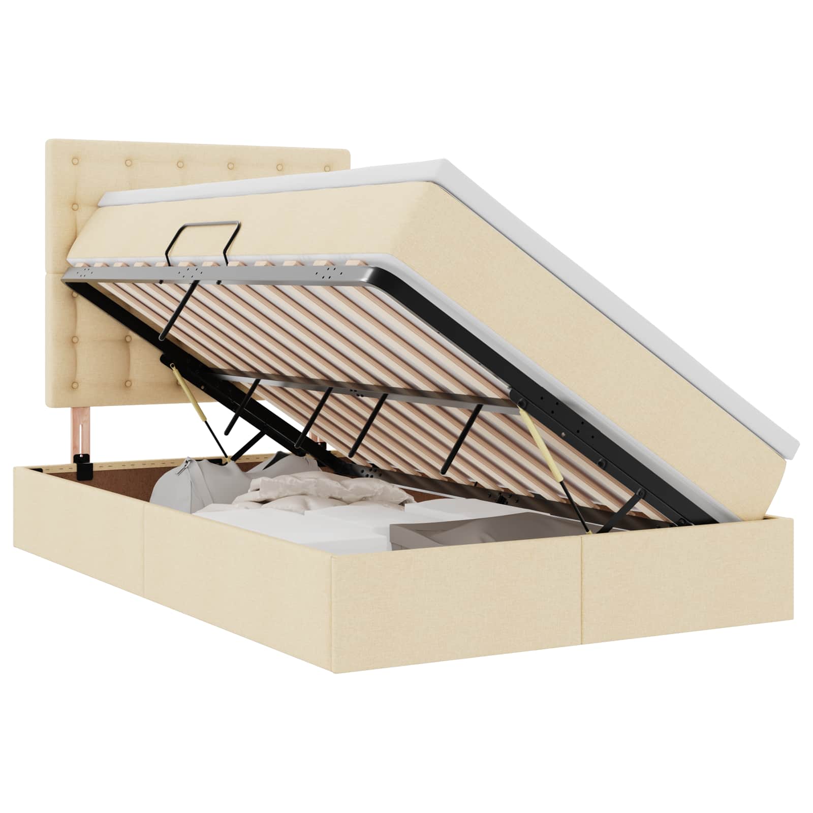 Opbergbed met LED met matras Crème 120 x 190 cm Polyester