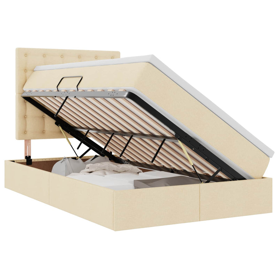 Opbergbed met LED met matras Crème 120 x 190 cm Polyester