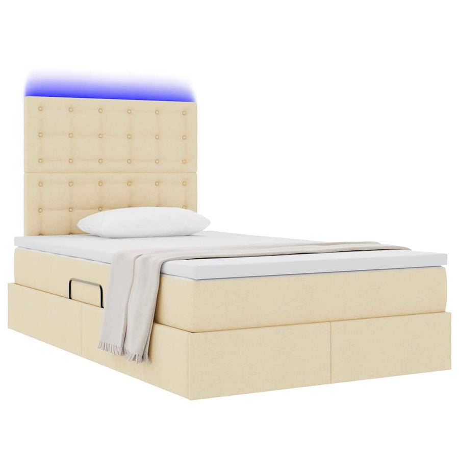 Opbergbed met LED met matras Crème 120 x 190 cm Polyester