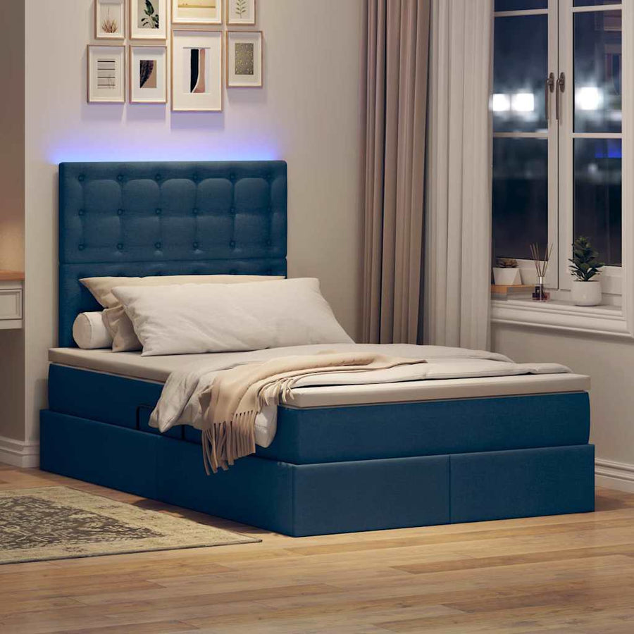 Bed met LED -striplichten met opslag Blauw 120 x 200 cm Stof