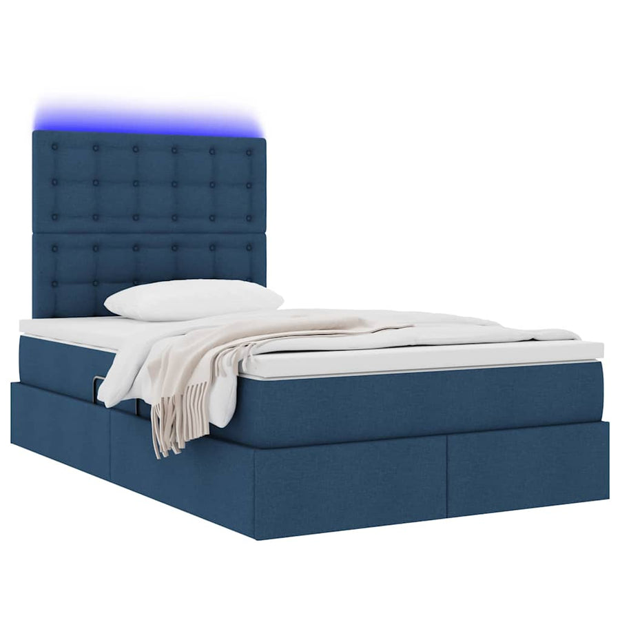 Bed met LED -striplichten met opslag Blauw 120 x 200 cm Stof