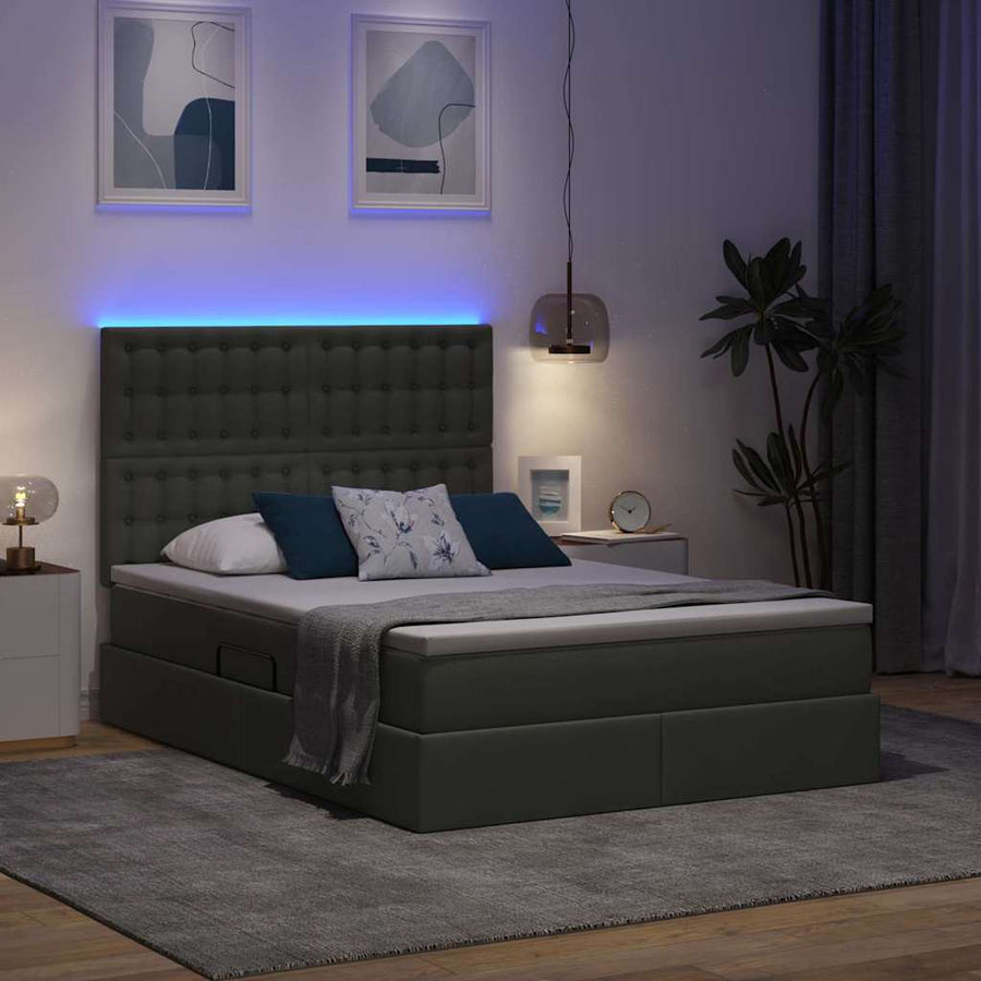 Bed met LED -striplichten Donkergrijs 140 x 190 cm Stof