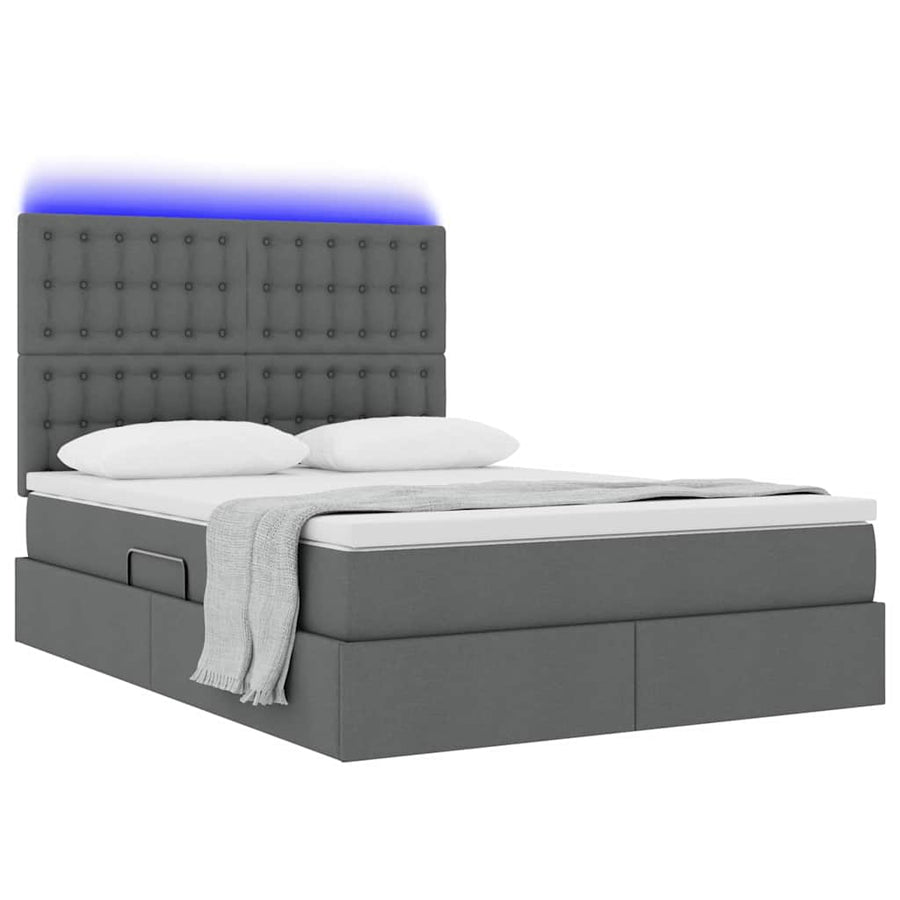 Bed met LED -striplichten Donkergrijs 140 x 200 cm Stof