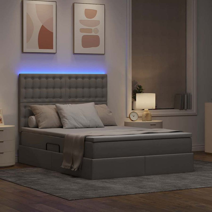Bed met LED -striplichten met opslag Taupe 140 x 200 cm Stof