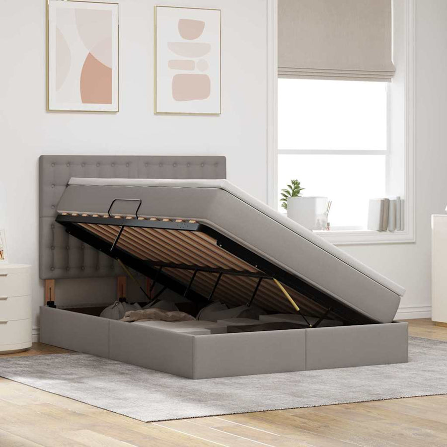 Bed met LED -striplichten met opslag Taupe 140 x 200 cm Stof
