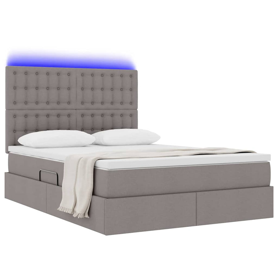 Bed met LED -striplichten met opslag Taupe 140 x 200 cm Stof