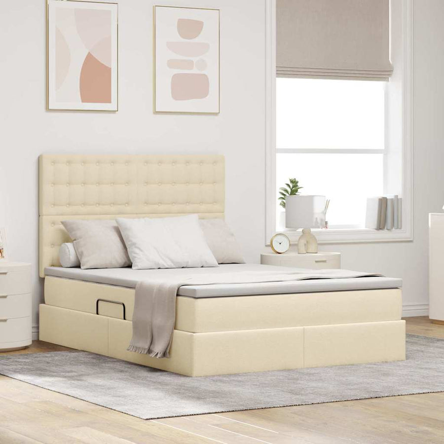 Bed met LED -striplichten met opslag Crème 140 x 200 cm Stof