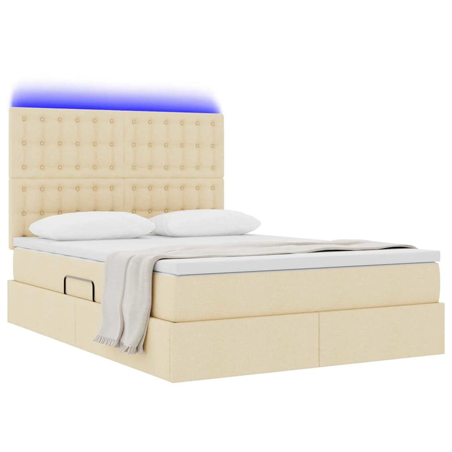 Bed met LED -striplichten met opslag Crème 140 x 200 cm Stof