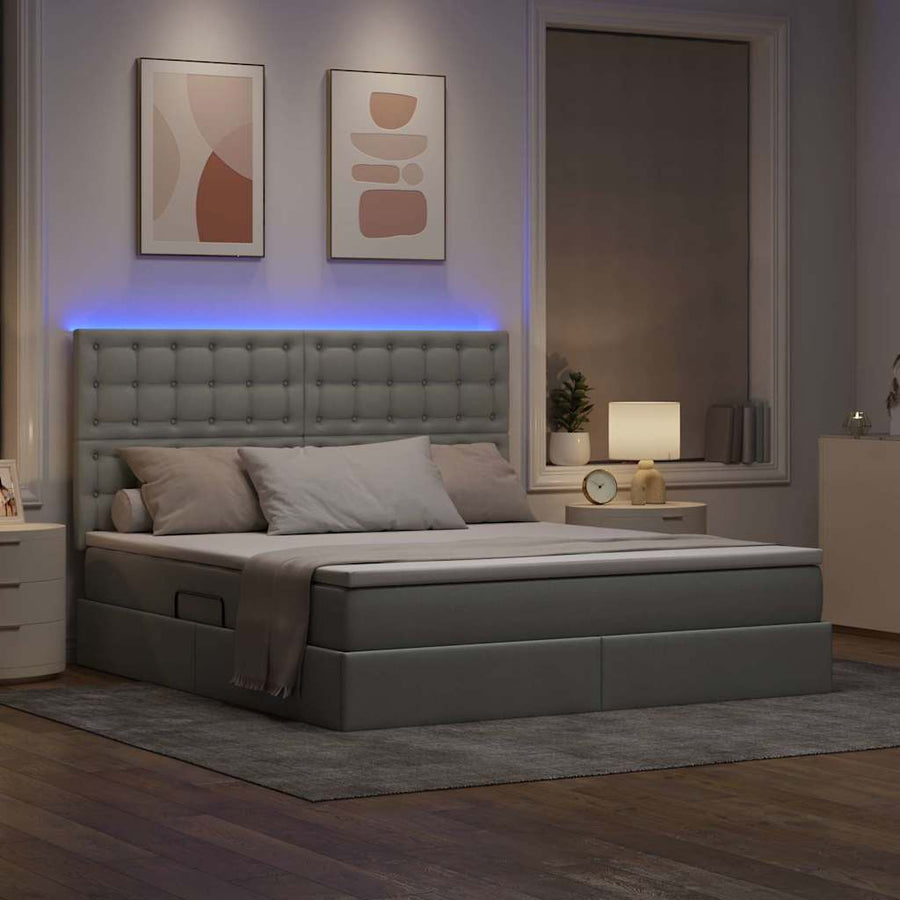 Bed met LED -striplichten Lichtgrijs 160 x 200 cm Stof