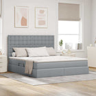 Storage Bed with LED and Mattress Light Grey 160 x 200 cm Polyester