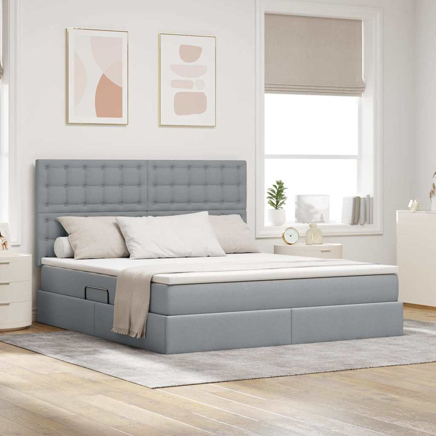 Bed met LED -striplichten Lichtgrijs 160 x 200 cm Stof