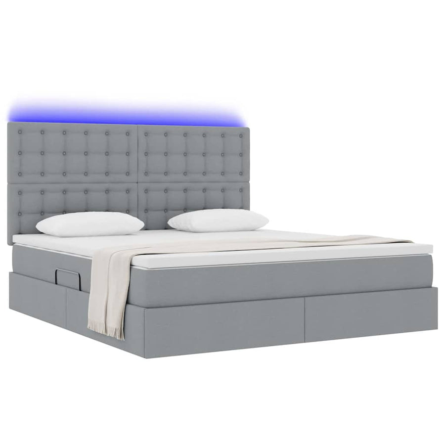 Bed met LED -striplichten Lichtgrijs 160 x 200 cm Stof