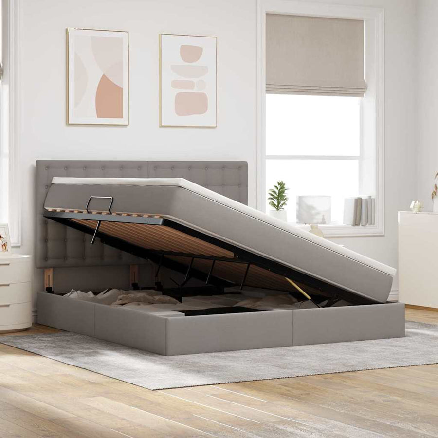 Bed met LED -striplichten met opslag Taupe 160 x 200 cm Stof