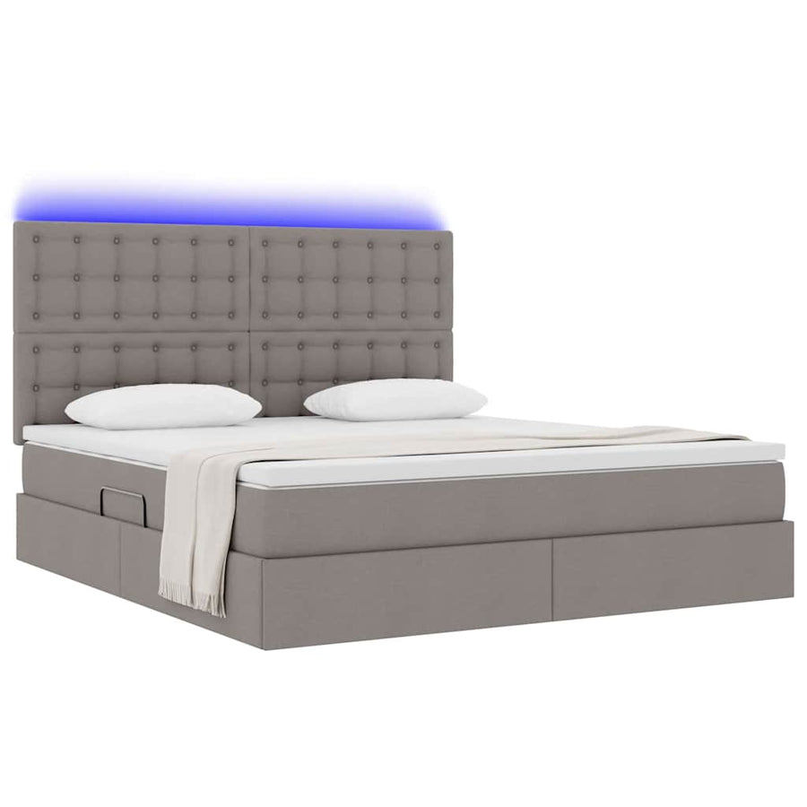 Bed met LED -striplichten met opslag Taupe 160 x 200 cm Stof