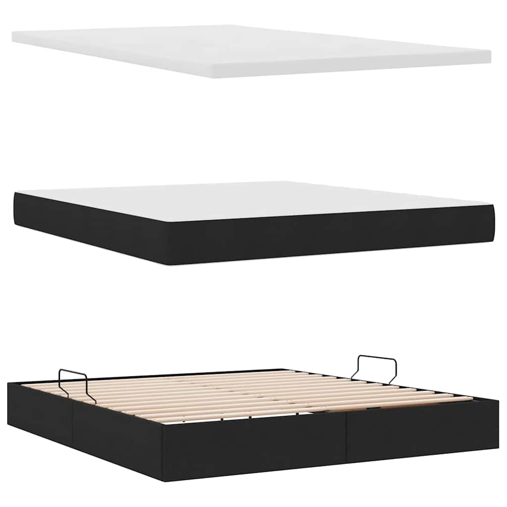 Bed met LED -striplichten met opslag Zwart 180 x 200 cm Stof