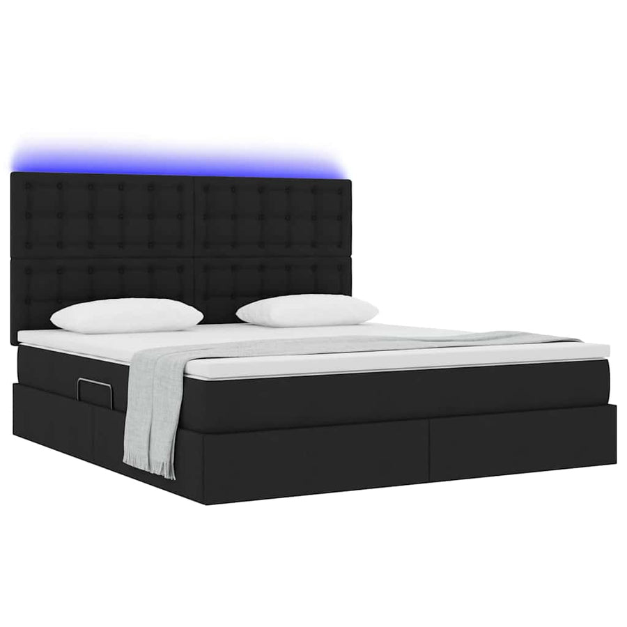 Bed met LED -striplichten met opslag Zwart 180 x 200 cm Stof