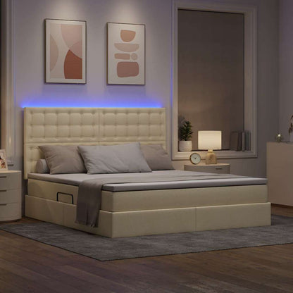 Bed met LED -striplichten met opslag Crème 180 x 200 cm Stof