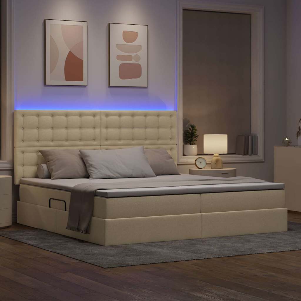 Opbergbed met LED met matras Crème 200 x 200 cm Polyester