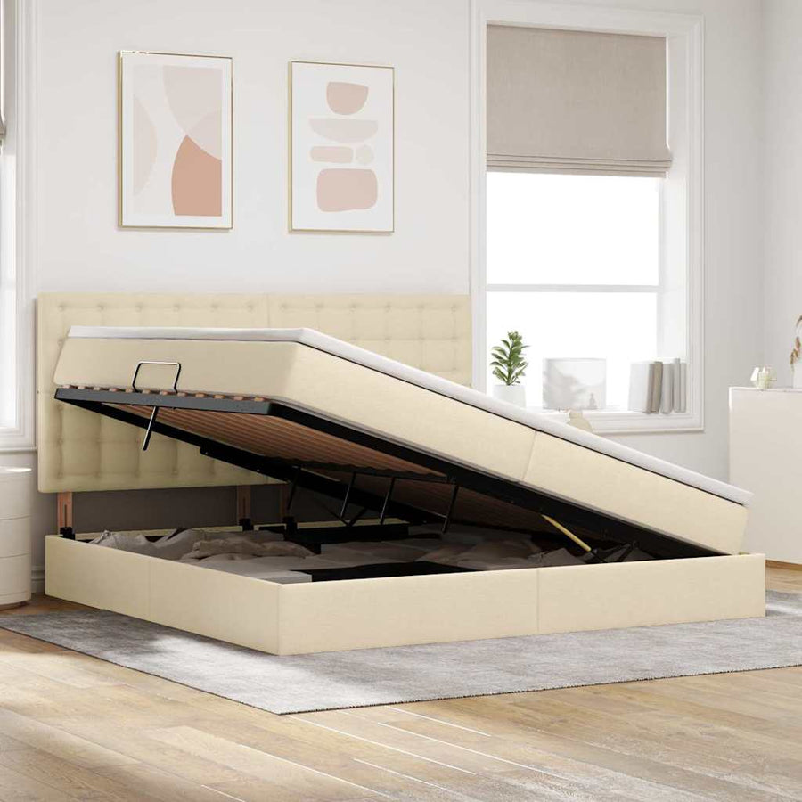 Opbergbed met LED met matras Crème 200 x 200 cm Polyester