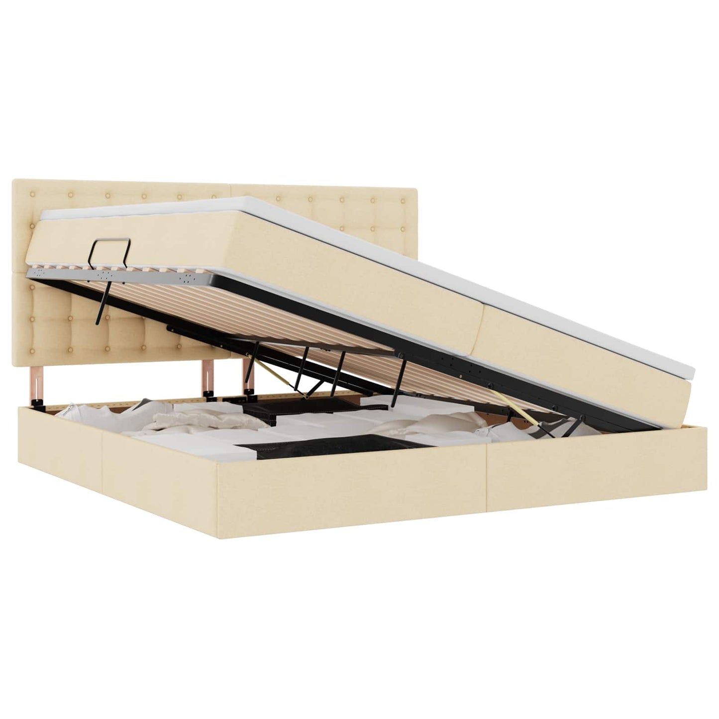Opbergbed met LED met matras Crème 200 x 200 cm Polyester
