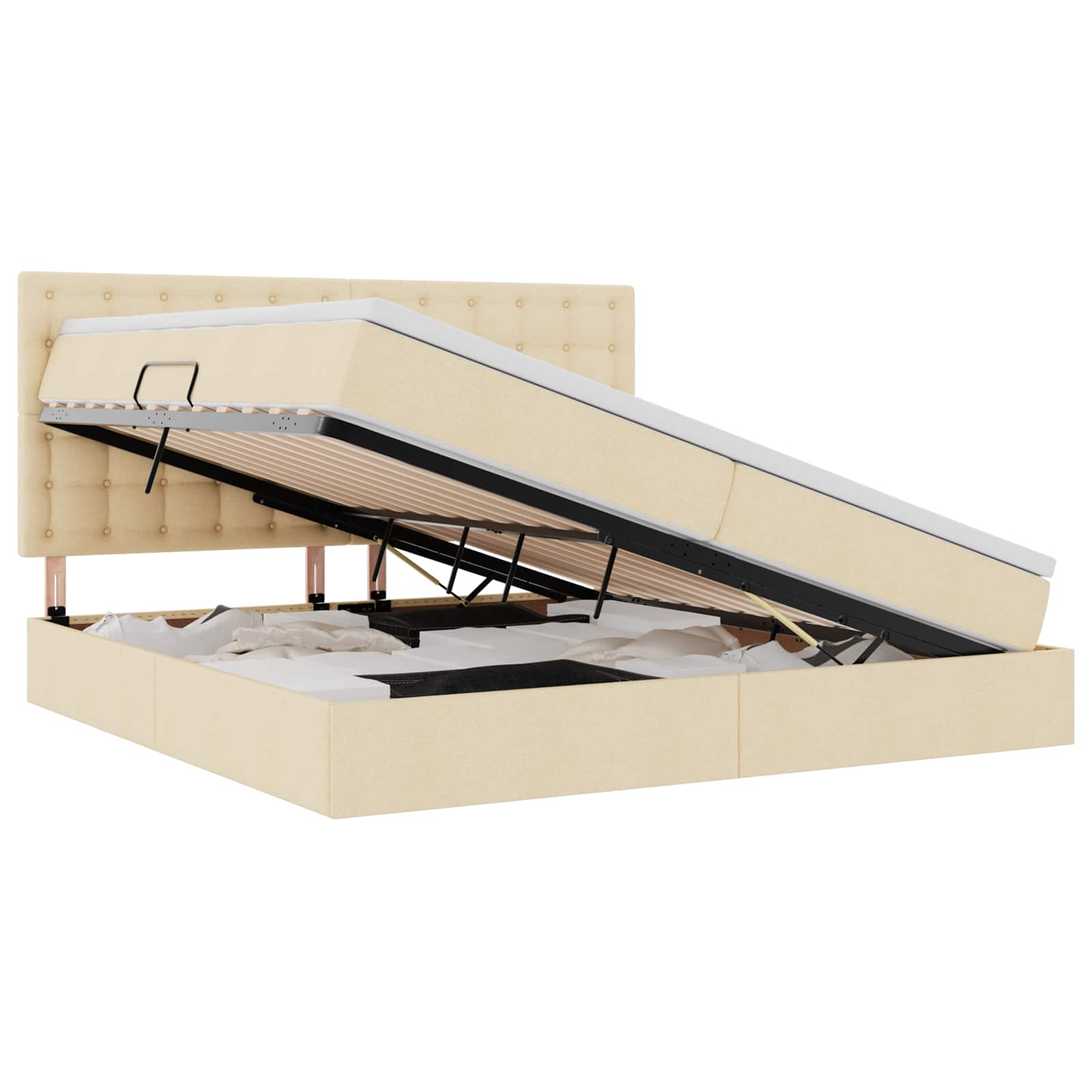 Opbergbed met LED met matras Crème 200 x 200 cm Polyester