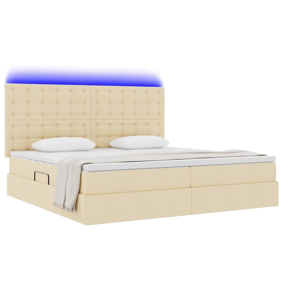 Opbergbed met LED met matras Crème 200 x 200 cm Polyester
