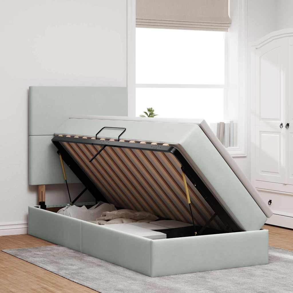 Opbergbed met LED met matras Lichtgrijs 90 x 190 cm Fluweel