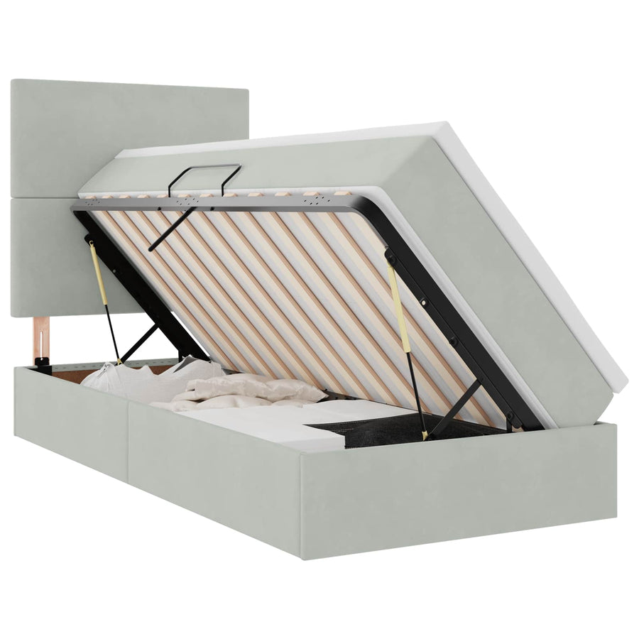 Opbergbed met LED met matras Lichtgrijs 90 x 190 cm Fluweel