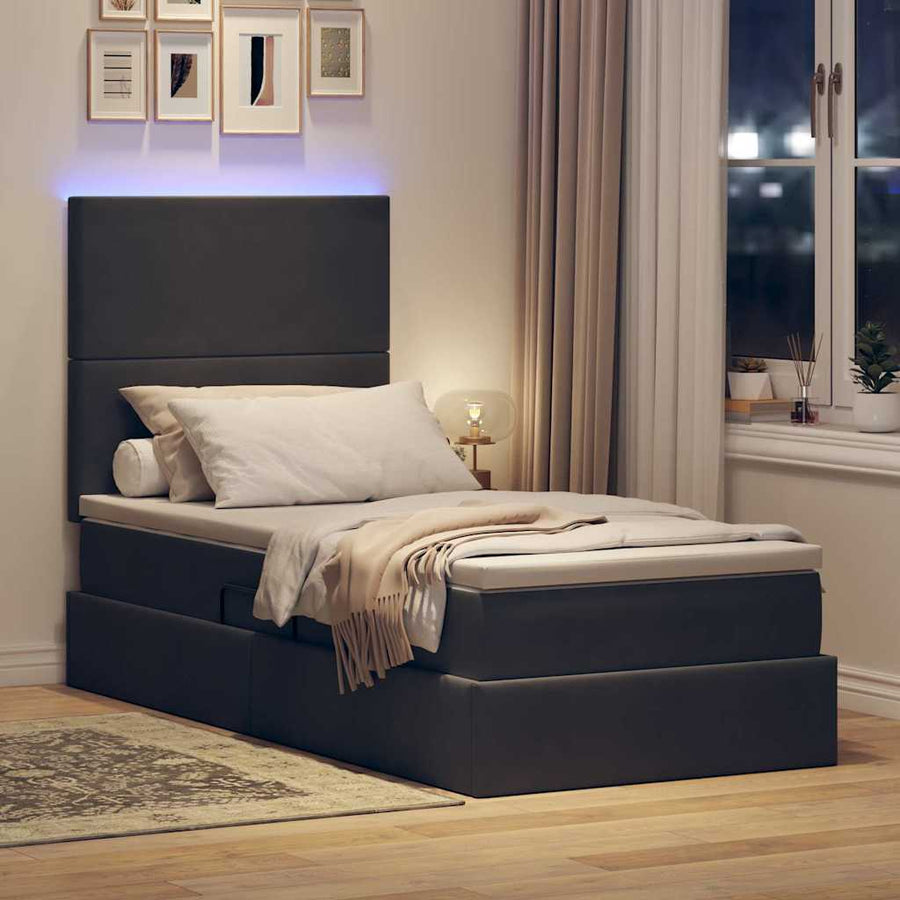 Opbergbed met LED met matras Donkergrijs 90 x 190 cm Fluweel