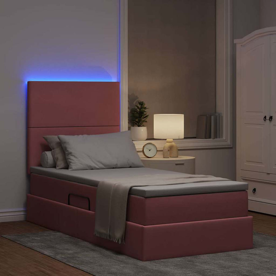 Opbergbed met LED met matras met LED Roze 90 x 190 cm Fluweel